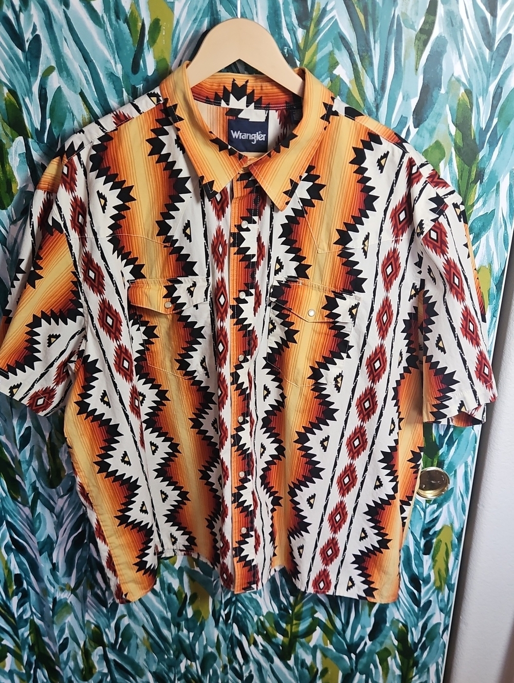 Wrangler Men’s Orange Checotah Short Sleeve Western Shirt - Size 3XL